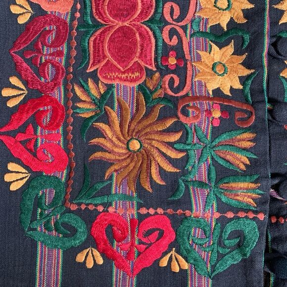 Vintage 90s Embroidered Vest Floral Striped Button Front Vneck Waistcoat Medium - Picture 7 of 9